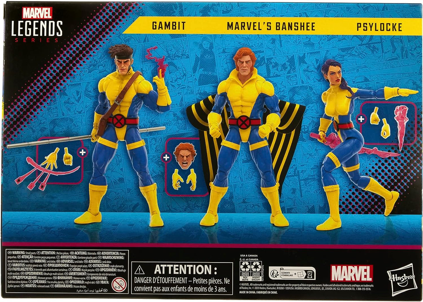 Gambit Banshee y Psylocke Figura de Acción X Men 60 Anniversary Marvel Legends Retro Hasbro 16 Cm