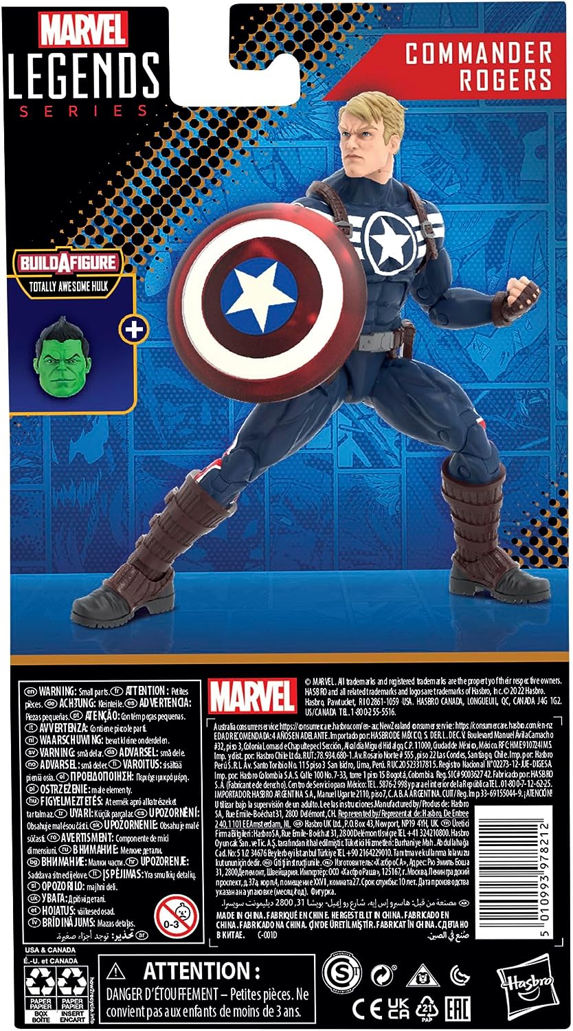Capitan América Commander Rogers Figura De Acción Avengers Marvel Legends Hasbro 16 Cm BAF Hulk