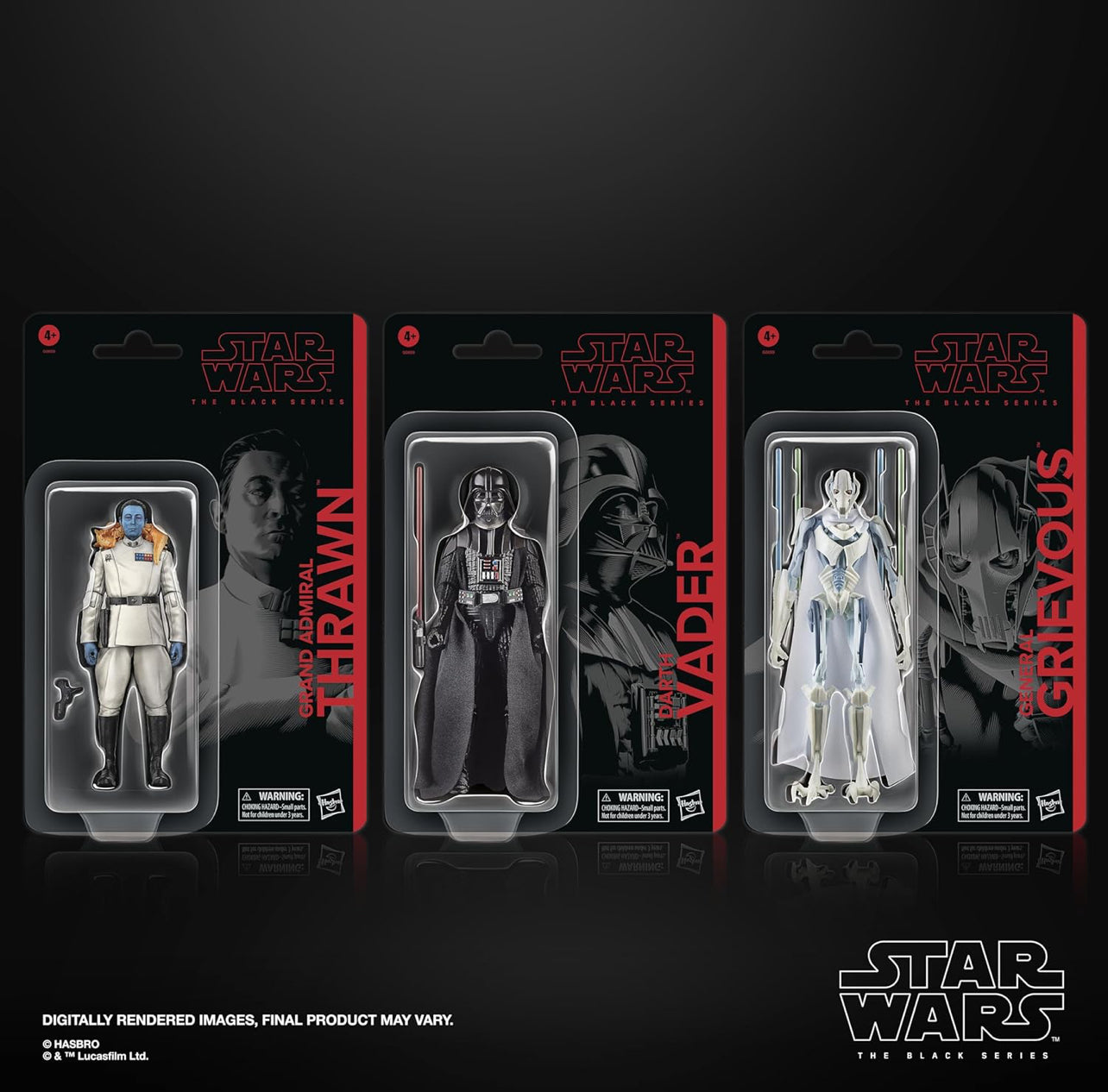 3 Pack Darth Vader & Gr Grievous & Grand Admiral Thrawn Figuras Star Wars Masters Of Evil Black Series 1/12
